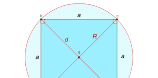 Как найти радиус описанной около квадрата окружности: через сторону, диагональ