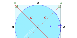 Нахождение радиуса вписанной в квадрат окружности